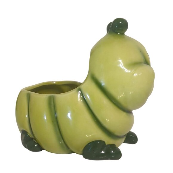 Vintage Relpo Green Caterpillar Ceramic Planter Kitsch Cute Garden Decor Japan - Picture 5 of 9